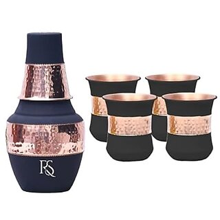 Royalstuffs 1 Copper Water Bottle With 4 Glass, 1250 Ml - Pack Of 5