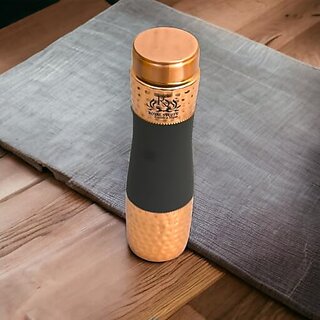 Royalstuffs Pure Copper Stylish Luxe Silk Grey Half Hammered 1000 Ml Bottle (Pack Of 1, Gold, Copper)
