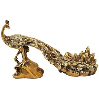                       Royalstuffs Brass Peacock Figurine Showpiece | Golden Peacock Mayur 17 Cm (Brass, Gold)                                              