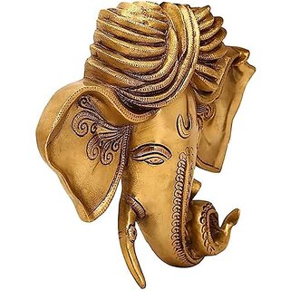                       Royalstuffs Golden Metal Elephant God Ganesha Mask Wall Decor                                              