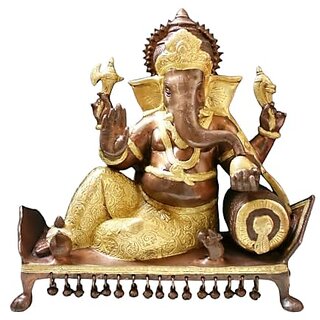                       Royalstuffs India Brass Lord Ganesha Sitting On Chowki, Height: 15