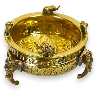                       Royalstuffs Pure Brass Beautiful 6 Inch Urli | Best Home Dcor And Gift Item | Authentic & Handcrafted Material (Elephant Small)                                              