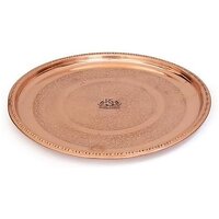 Royalstuffs Handmade Pure Copper Plate Dish Embossed Design Round Shape Plate For Home And Kitchen