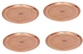 Royalstuffs Pure Copper Thali Plate With Floral Design, Home Hotel Restaurant, Dinnerware And Serveware, Diameter- 12 Inches, Set Of 4