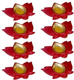 Heavy Weight Big Brass Diya Set Of 8 Festive Diwali Puja Candle Tea Light Holder Royalstuffs Flower Petal Oil Lamp Home Temple, Office Decoration, Table Diya, Return Gift Item,Weight:800 Gram