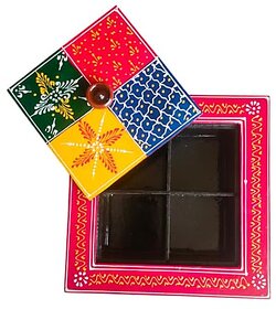 Royalstuffs Indian Dry Fruit Box Wooden, Handpainted Or Spices Box For Kitchen, Color : Multi, Size : L : 6 Inch, B : 8 Inch, H: 2.2 Inch