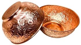 Royalstuffs Set Of 2 Embossed Leaf Design Copper Bowl | 440 Ml |