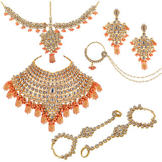 Lucky Jewellery Traditional 18k Gold Plated Peach Color Dulhan Choker Kundan Bridal Set (3324-L1ZK-KD124-PH) Lucky Jewellery Traditional 18k Gold Plated Peach Color Dulhan Choker Kundan Bridal Set (3324-L1ZK-KD124-PH)