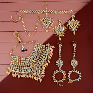                       Lucky Jewellery Wedding Gold Plated Golden Color Dulhan Bridal Set with sheeshpatti (2475-L1ZS-KD124-LCT-New)                                              