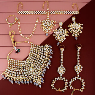 Lucky Jewellery Wedding Gold Plated White Color Dulhan Bridal Set with sheeshpatti (2475-L1ZS-KD124-W-New) Lucky Jewellery Wedding Gold Plated White Color Dulhan Bridal Set with sheeshpatti (2475-L1ZS-KD124-W-New)