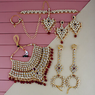 Lucky Jewellery Wedding Gold Plated Maroon Color Dulhan Bridal Set with sheeshpatti (2475-L1ZS-KD124-M-New) Lucky Jewellery Wedding Gold Plated Maroon Color Dulhan Bridal Set with sheeshpatti (2475-L1ZS-KD124-M-New)