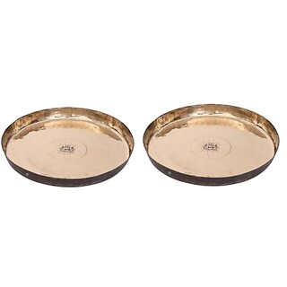                       Royalstuffs 11 Inch Pure Kansa Bronze Handmade Dinner/Lunch Plate/Thali Ideal For Serving & Dining Table Decoration Set Of 2                                              