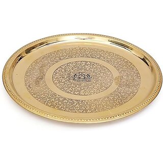                       Royalstuffs Handmade Pure Brass Plate Dish Embossed Design Round Shape Plate | Small |                                              