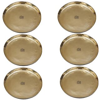                       Royalstuffs Set Of 6 Pure Bronze Kansa Plate For Dining, Serving & Gifting (12.5 Inch)                                              