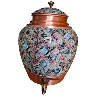                       Royalstuffs Copper Water Dispenser Pot Matka In Abstract Art Print Meena Work With Brass Tap, Storage, Home Kitchen Garden, 13 Ltr                                              