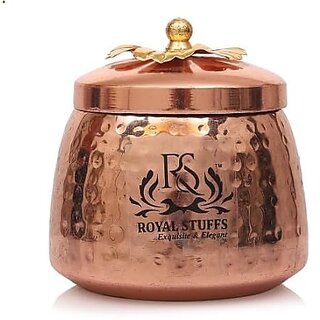                       Royalstuffs Handmade Container With Lid Copper Coating Brass Finish                                              