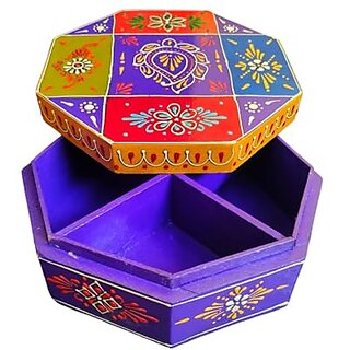                       Royalstuffs India Wooden Masala Dabba Spice Box With Beautiful Mughal Painting                                              