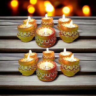                       Royalstuffs 12 Matki Diya For Diwali Decoration Decorative Terracotta Diyas | Wax Candles For Puja And Festival Decor - Set Of 12                                              