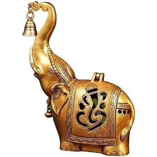                       Royalstuffs Brass Elephant Diya With Bell | 10.5 Inch |                                              