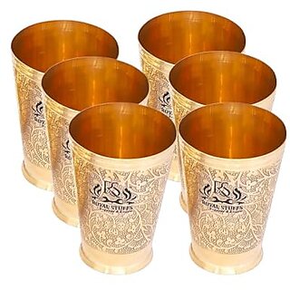                       Royalstuffs 6 Glasses Set 2 Large & 4 Small,Lassi Glass And Water Glass With Embossed Design, Drinkware & Serveware                                              