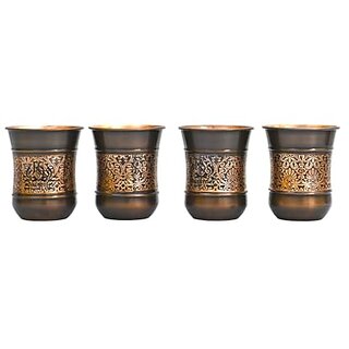                       Royalstuffs Copper Glass Kashmiri Design Set Of 4                                              