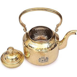                       Royalstuffs Hammered Designer Brass Tea Kettle Pot, Serving Tea, Coffee, Tableware | 600 Ml |                                              