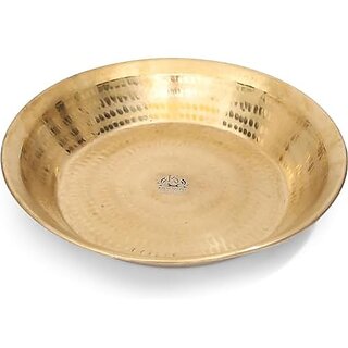                       Royalstuffs Handmade Brass Pital Parat | Thali Ideal For Serving & Dining Table Plater Bronze |15 Inch |                                              