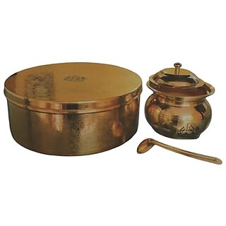                       Royalstuffs Handmade Royal Brass Antique Finish Chapati Box With Lid | Hot Pot Chapati Box For Kitchen And 1 Ghee Pot                                              