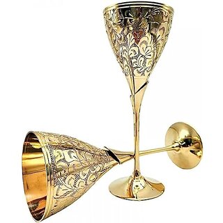                       Royalstuffs Royal Brass Wine Glass Drink Ware Set Of 2 For Home, Clubs | Golden|                                              