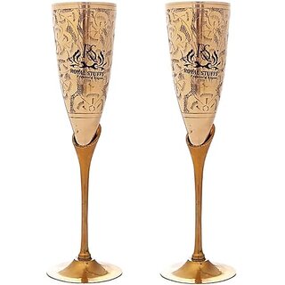                       Royalstuffs Set Of 2 Golden Plated Brass Wine Glasses | Chalice Cup For Royal Celebrations Elegant Wine Metal Goblet Drink Ware Glass                                              