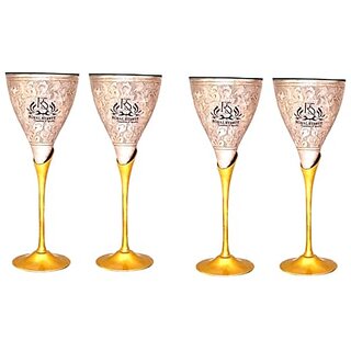                       Royalstuffs Set Of 4 Handmade Royal Brass Wine Glass | Champagne Cocktail Glass For Home, Clubs, Restaurants (Brass)                                              