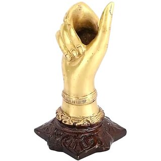                       Royalstuffs Brass Hand Shape Decorative Showpiece With Pen Holder - 16 Cm (Brass, Gold)                                              