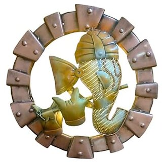                       Royalstuffs Ganesha Led-Light Iron Wall Hanging With Flute Spiritual Iron Ganesha Wall Art                                              