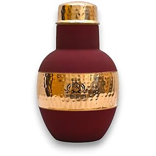                       Royalstuffs Satin Coated Pure Copper Hammered-Plain Bed Side Jar Pot Elegant And Stylish Water Bottle (Red)                                              