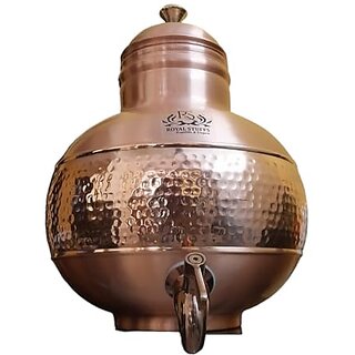                       Royalstuffs Pure Copper Hammered Design Matka/Pot With Lid & Brass Knob On Top, Drinkware & Storage Purpose, 5000 Ml Bottle (Pack Of 1, Copper)                                              