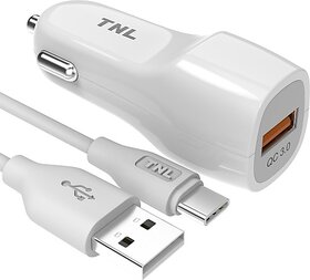 Tnl 18 W Qualcomm 3.0 Turbo Car Charger (White, With Usb Cable)