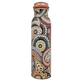                       Royalstuffs Copper Water Bottle - Colorful Paisley Joint Less Leak Proof Ayurveda Health Benefit Vessel For Sports And Yoga - 1000 Ml                                              