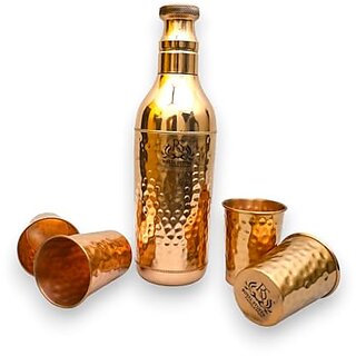                       Royalstuffs Pure Copper Water Bottle For Drinking With 4 Copper Glass Ayurvedic 34 Oz Premium Quality Handcrafted Large Hammered Copper Vessel And Glass Set                                              