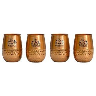 Royalstuffs Metal Dholak Shaped Copper Water Glass 100% Pure Tamba Glass Bpa Free For Drinking & Serving Set Of 4 Piece(200Ml)