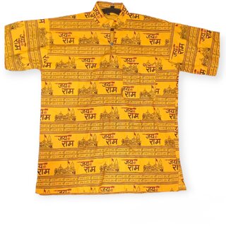 Jai Shri Ram 100 cotton T-shirt style yellow color short kurta for men and women