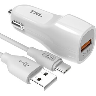 Tnl 18 W Qualcomm 3.0 Turbo Car Charger (White, With Usb Cable)
