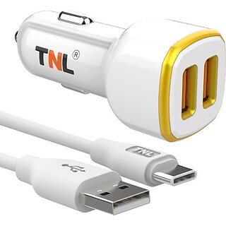 Tnl 12 W Turbo Car Charger (White, Gold, With Usb Cable)