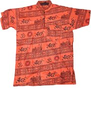 Jai Shri Ram 100 percent cotton T-shirt style orange color short kurta for men and women