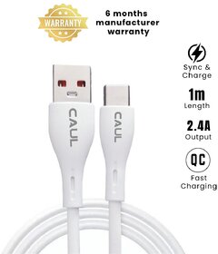 CAUL USB Type C Cable 1 m CU10 TYPE C 2.4A 1m  (Compatible with Mobiles, Laptop, Tablet, vivo, oppo, oneplus, White)