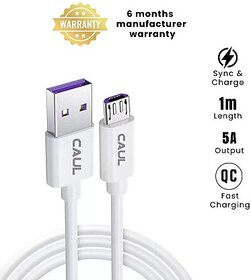 CAUL Micro USB Cable 1 m CU10MICRO  (Compatible with 2,2Pro,C1,C2,C3,C7,C11,C12,C15, Y69,Y66,V5,V5S,V9,A83,A3,A3s,A5s, White, One Cable)