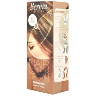                       Berina A17 Blonde Long Lasting Hair Color Cream Suitables for All Hair Types , 60gm , Blonde                                              