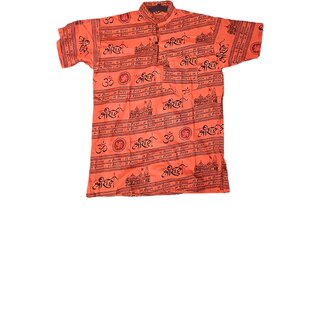 Jai Shri Ram 100 percent cotton T-shirt style orange color short kurta for men and women