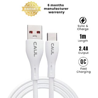                      CAUL USB Type C Cable 1 m CU10 TYPE C 2.4A 1m  (Compatible with Mobiles, Laptop, Tablet, vivo, oppo, oneplus, White)                                              