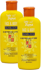 Lady Diana Sunblock SPF UV 40 Whitening Lotion - Pack Of 2 (200ml)