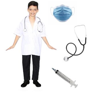                       Kaku Fancy Dresses Our Community Helper Doctor Costume for Kids  Doctor Coat with Stethoscope, Facemask  Toy Injection                                              